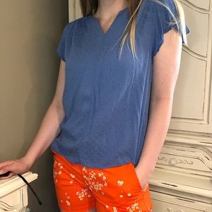 💐Blue Flowy Sleeve Blouse with V-Neck